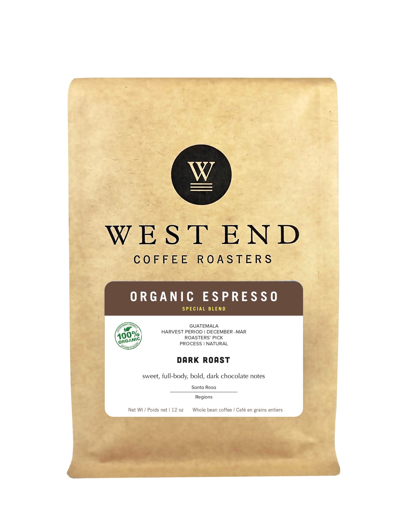 Organic Espresso - dark roast - West End Coffee Roasters