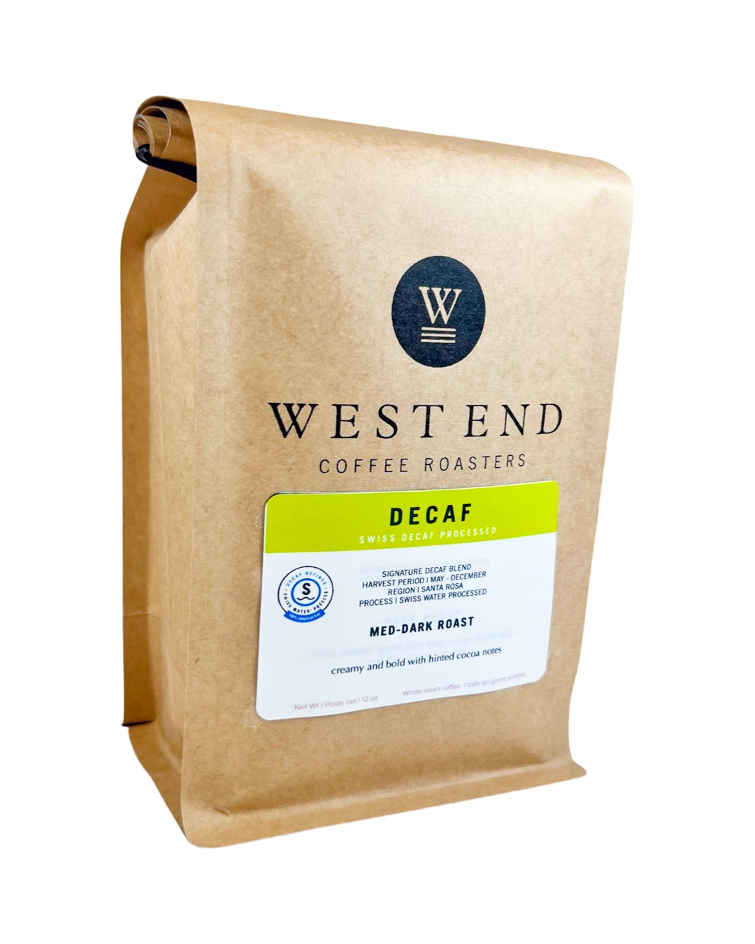 Premium Decaf - medium to dark roast - West End Coffee Roasters